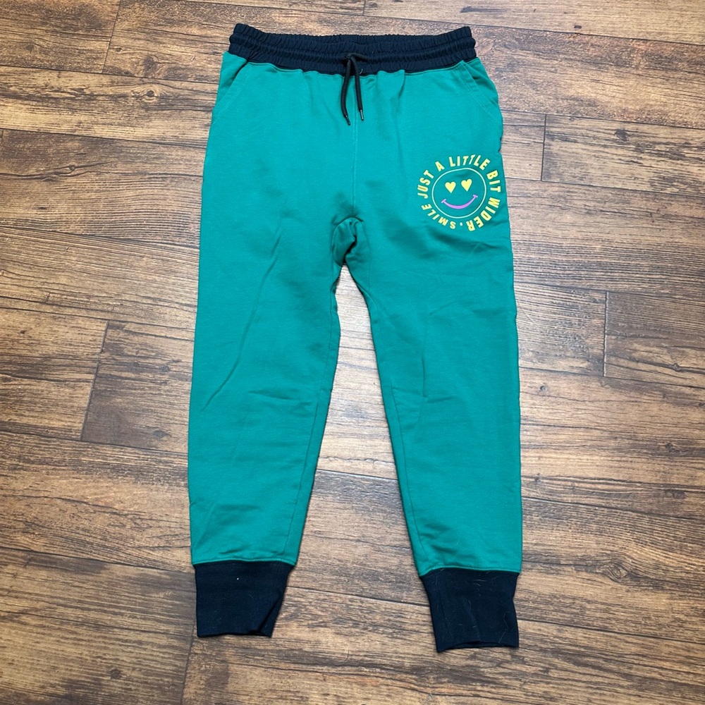 Teal capri Joggers smiley face
